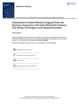 Assimilation in North-Western England from the Norman Conquest to the Early Thirteenth Century: the Kirkby, Pennington and Copeland Families