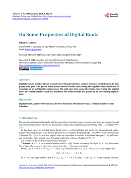 On Some Properties of Digital Roots