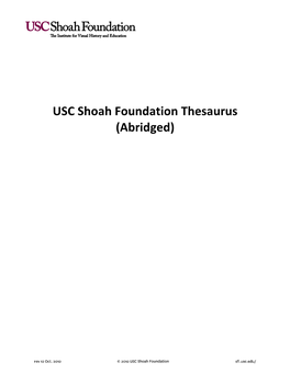 USC Shoah Foundation Thesaurus (Abridged)