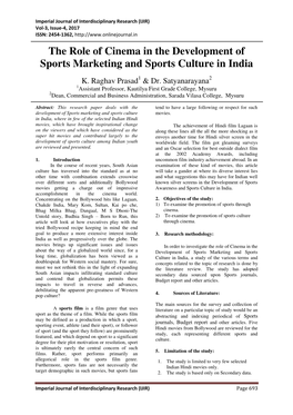 The Role of Cinema in the Development of Sports Marketing and Sports Culture in India