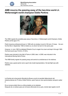 AMB Mourns the Passing Away of the Two-Time World Jr. Welterweight World Champion Eddie Perkins