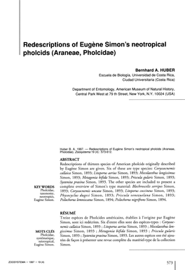 Redescriptions of Eugène Simon's Neotropical Pholcids (Araneae, Pholcidae)