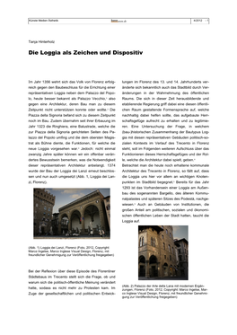 Die Loggia Als Zeichen Und Dispositiv