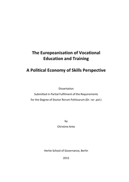 The Europeanisation of Vocational Education and Training a Political