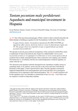 Tantam Pecuniam Male Perdiderunt: Aqueducts and Municipal Investment in Hispania,” in J