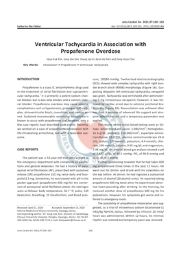 Ventricular Tachycardia in Association with Propafenone Overdose