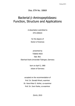 Bacterial Β-Aminopeptidases: Function, Structure and Applications