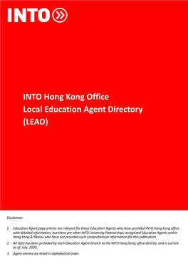 INTO Hong Kong Office Local Education Agent Directory (LEAD)