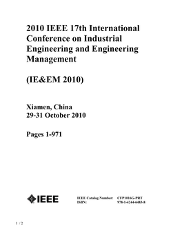 2010 IEEE 17Th International Conference on Industrial Engineering and Engineering Management