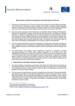 Memorandum on Freedom of Expression and Media Freedom in Slovenia