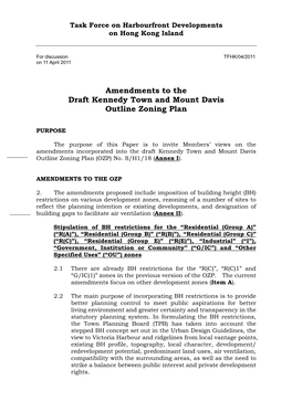 Amendments to the Draft Kennedy Town and Mount Davis Outline Zoning Plan