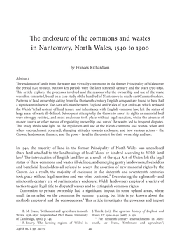 The Enclosure of the Commons and Wastes in Nantconwy, North Wales, 1540 to 1900