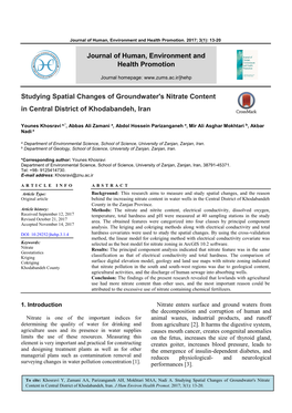 Studying Spatial Changes of Groundwater's Nitrate Content in Central District of Khodabandeh, Iran