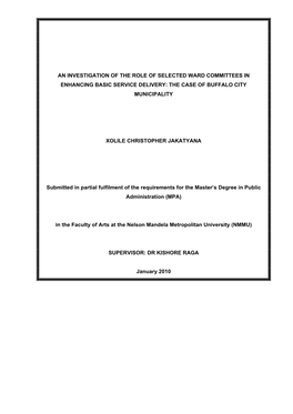 An Investigation of the Role of Selected Ward Committees in Enhancing Basic Service Delivery: the Case of Buffalo City Municipality