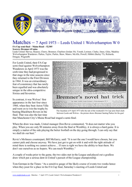 Matches – 7 April 1973 – Leeds United 1 Wolverhampton