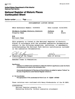 National Register of Historic Places Continuation Sheet