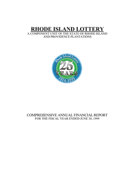 Rhode Island Lottery a Component Unit of the State of Rhode Island and Providence Plantations