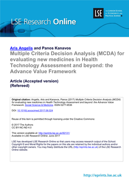 Multiple Criteria Decision Analysis (MCDA) for Evaluating New Medicines in Health Technology Assessment and Beyond: the Advance Value Framework