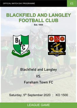 Blackfield and Langley VS. Fareham Town FC