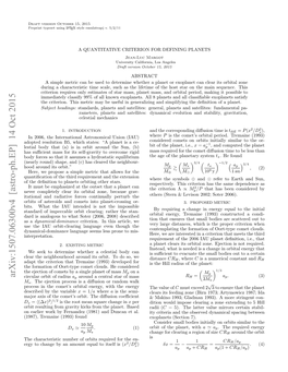 Arxiv:1507.06300V4 [Astro-Ph.EP] 14 Oct 2015 Circular Orbit of Radius Ap Around a Central Star of Mass RH = Ap