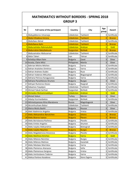 Mathematics Without Borders - Spring 2018 Group 3