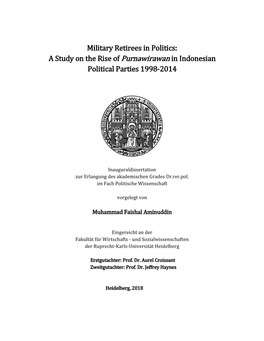 Military Retirees in Politics: a Study on the Rise of Purnawirawan in Indonesian Political Parties 1998-2014