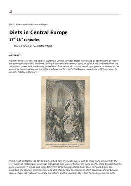 Diets in Central Europe 17Th-18Th Centuries