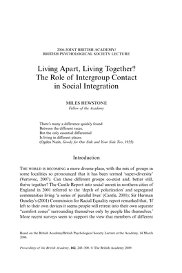 The Role of Intergroup Contact in Social Integration