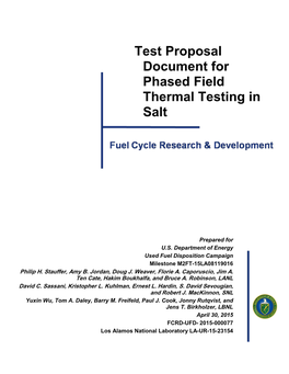 Test Proposal Document for Phased Field Thermal Testing in Salt April 30, 2015 Iii Table of Contents