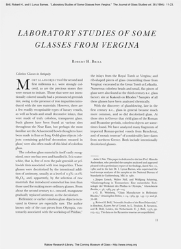 Laboratory Studies of Some Glasses from Vergina.” the Journal of Glass Studies Vol