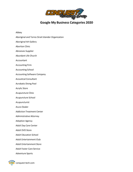 Google My Business Categories 2020