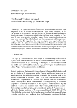 An Icelandic Reworking of Tristrams Saga