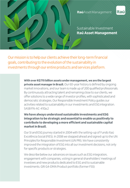 Sustainable Investment Itaú Asset Management