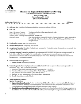 Minutes for Regularly Scheduled Board Meeting to Be Held in the District Office Board Room 1055 Griffiths Lane Ashwaubenon, WI 54304 (Phone: 920.492.2900)