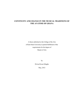 Continuity and Change in the Musical Traditions of the Avatime of Ghana