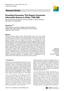 Research Article Preaching Conversion: the Organic Conversion Information Scheme in Wales, 1996-2001