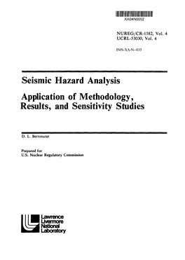 Seismic Hazard Analysis Application of Methodology, Results, and Sensitivity Studies
