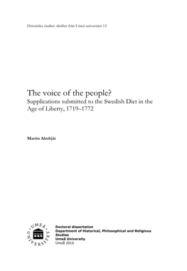 The Voice of the People? Supplications Submitted to the Swedish Diet in the Age of Liberty, 1719–1772