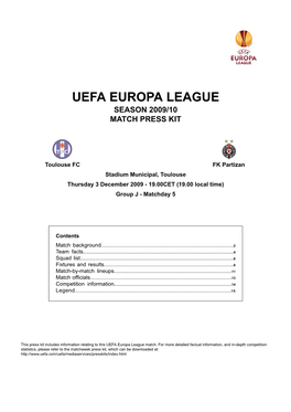 Uefa Europa League Season 2009/10 Match Press Kit