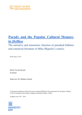 Parody and the Popular Cultural Memory in Hellboy the Narrative and Mnemonic Function of Parodied Folklore and Canonical Literature in Mike Mignola‘S Comics