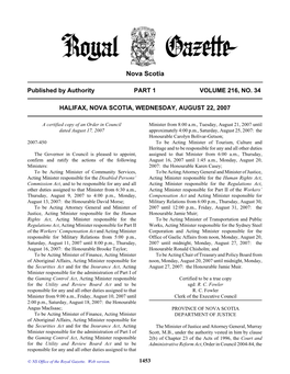 NS Royal Gazette Part I