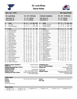 St. Louis Blues Game Notes