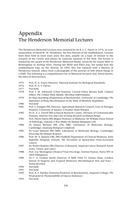 Appendix the Henderson Memorial Lectures