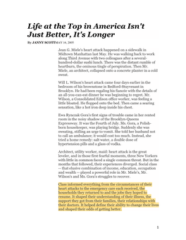 Life at the Top in America Isn't Just Better, It's Longer by JANNY SCOTTMAY 16, 2005