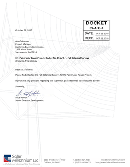 DOCKET 09-AFC-7 October 26, 2010 DATE OCT 26 2010