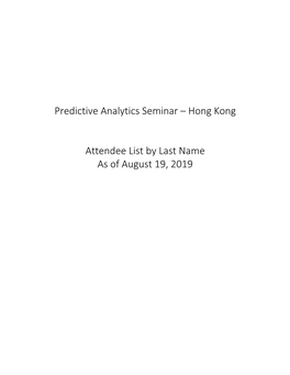 Predictive Analytics Seminar – Hong Kong Attendee List by Last Name