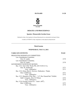 HANSARD 11-28 DEBATES and PROCEEDINGS Speaker