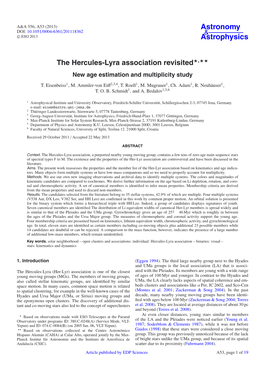 The Hercules-Lyra Association Revisited⋆⋆⋆