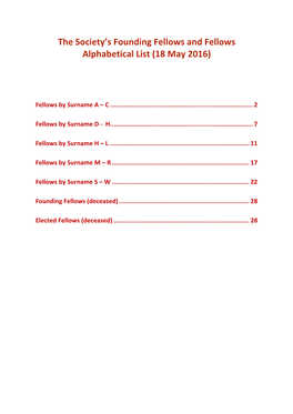 The Society's Founding Fellows and Fellows Alphabetical List (18 May