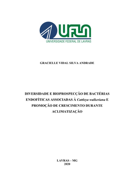 DIVERSIDADE E BIOPROSPECÇÃO DE BACTÉRIAS ENDOFÍTICAS ASSOCIADAS À Cattleya Walkeriana E PROMOÇÃO DE CRESCIMENTO DURANTE ACLIMATIZAÇÃO